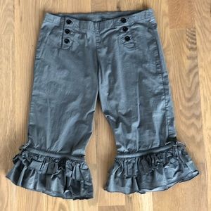 Five & Diamond Pants - Ruffle Capri GREY pants / Burning Man funky Five & Diamond Pants - Ruffle Capri GREY pants / Burning Man funky